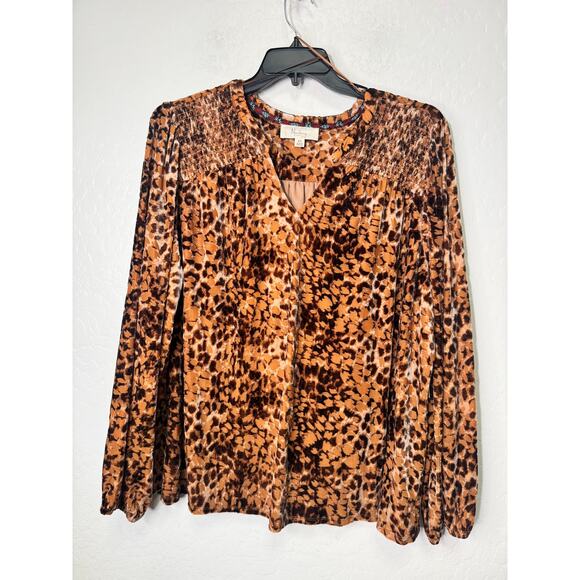 Nurture by Westbound Animal Printed Long Sleeve Smocked  V-Neck Top Size 3XL NEW - Picture 1 of 4